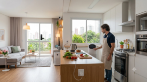 Alexa, Google Home e outros assistentes de voz em uma casa inteligente.