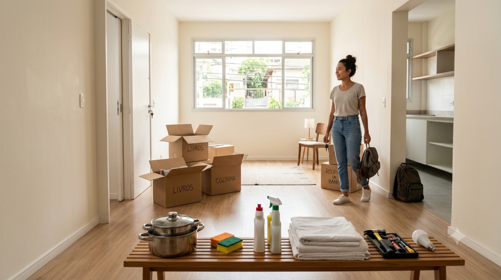 Checklist para quem vai morar sozinho pela primeira vez com itens essenciais para organizar a casa