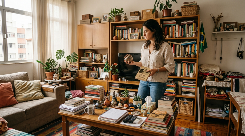 Casa cheia de objetos e sinais de que está na hora de desapegar e organizar o ambiente